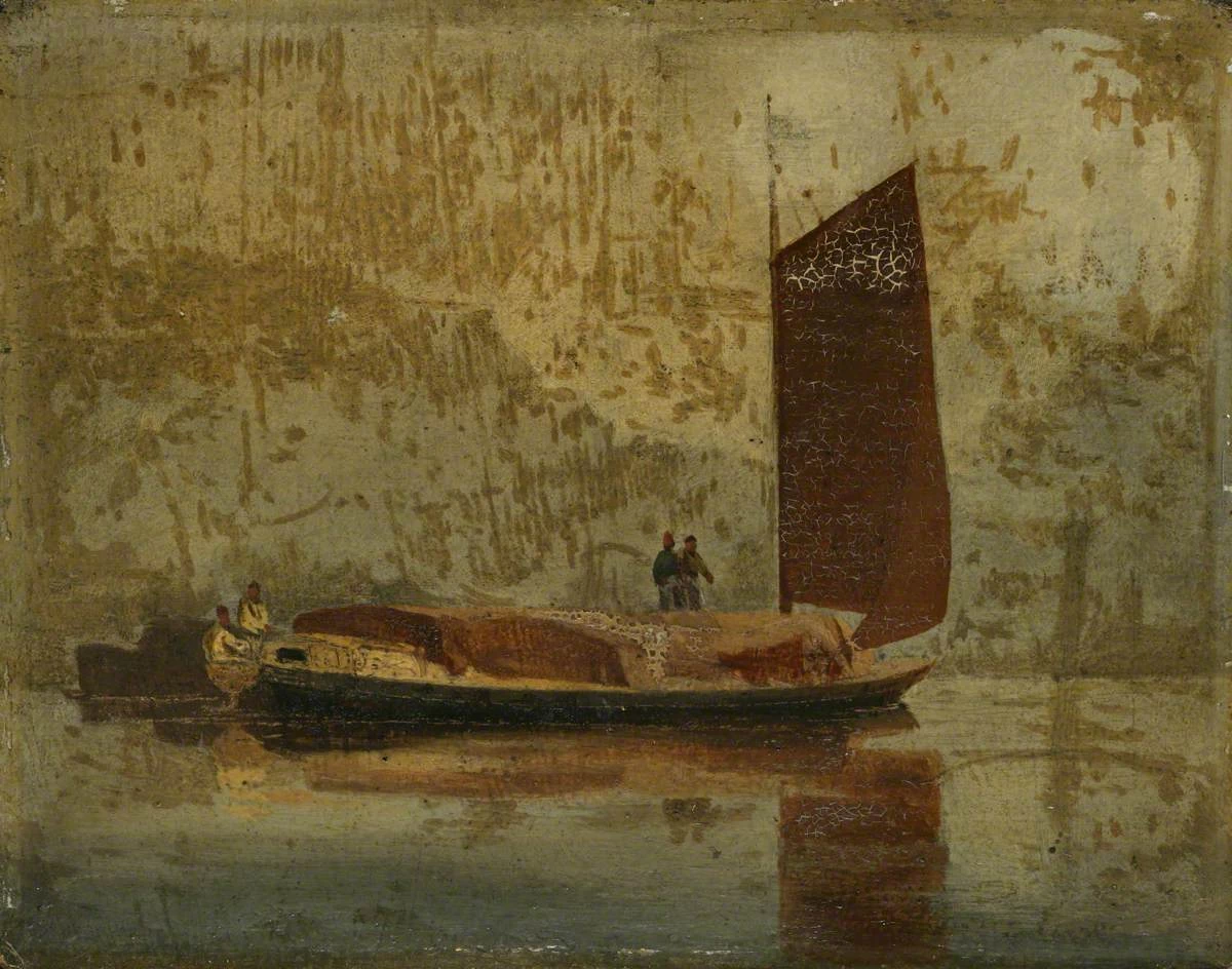 Scena fluviale (una barca a vela del Norfolk) - Norfolk Museums Collections, Norwich, attribuito